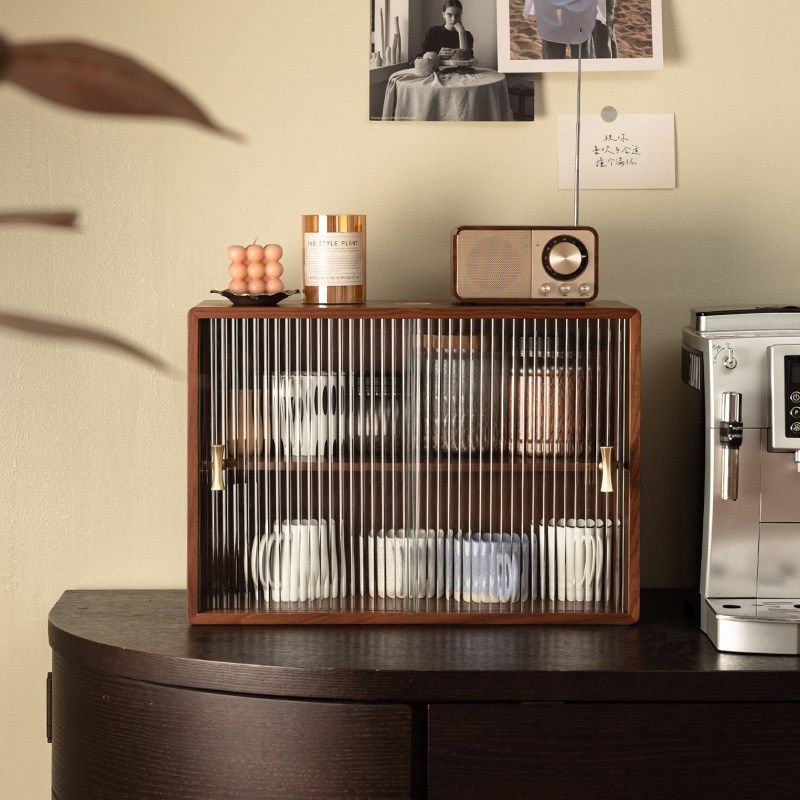 桌面收纳盒柜餐桌杯子置物架防尘咖啡杯茶L杯收纳架木质厨房储物