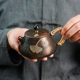 纯紫铜银杏铜壶纯手工加厚泡茶壶围炉煮茶功夫茶具冲W泡壶家用茶