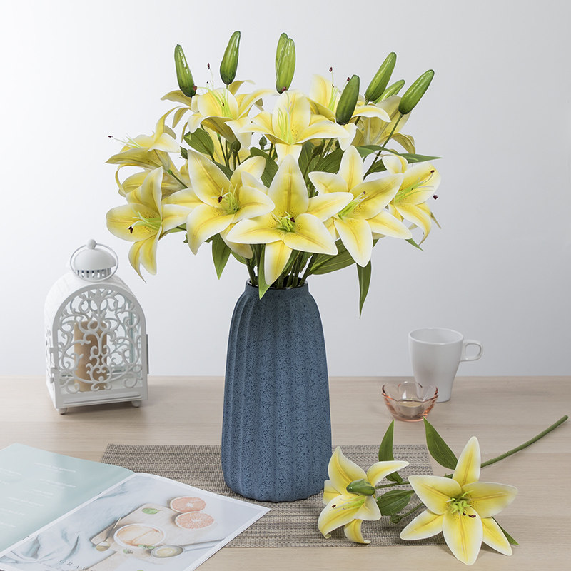 仿真百合花束 绢花假花r客厅电视柜餐桌摆设塑料装饰花瓶摆件花艺,家居饰品,仿真花/假花,淘宝优惠券,粉丝福利购,淘宝优惠卷