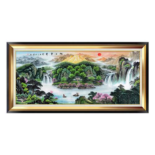2019新款5d钻石画满钻客厅山水画风水靠山十字绣贴钻办公室挂画
