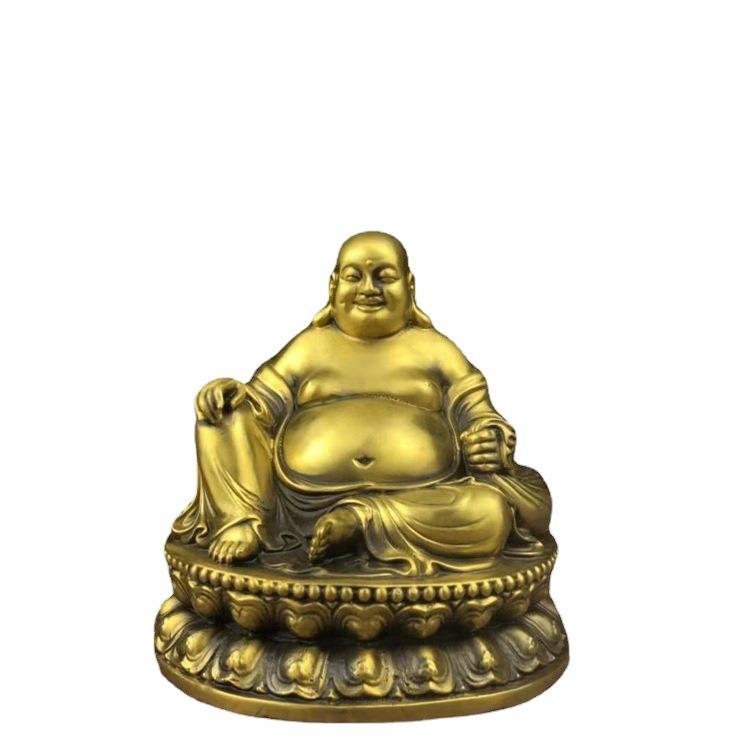 铜大肚弥勒佛摆件佛像黄铜坐莲花笑佛黄铜弥勒佛家用客厅铜像摆件