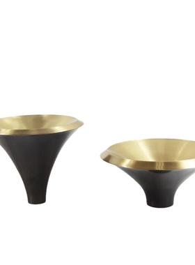 黑金拼色金属果盘茶几桌面日式果盘轻奢高级感金属摆件高脚果盘