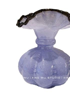 中古芬顿风手工玻璃紫色花瓶法式复古风插花器南瓜瓶轻奢家居摆件