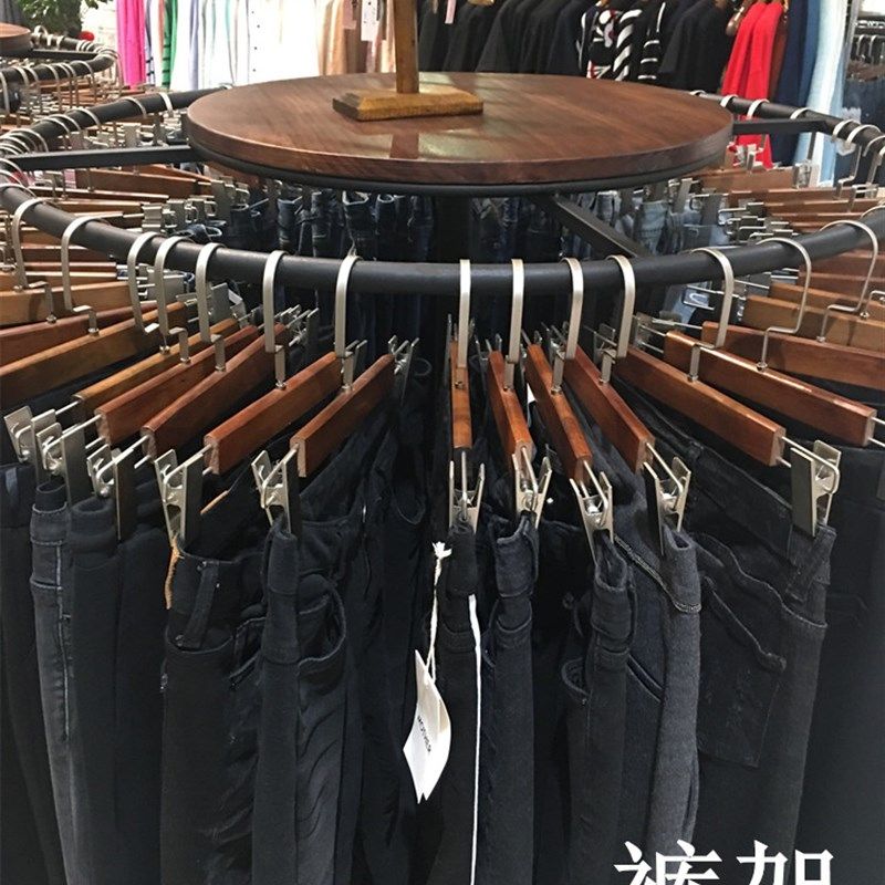 服装店货架挂衣架复古服装展示架圆形旋转中岛架落地式陈列架
