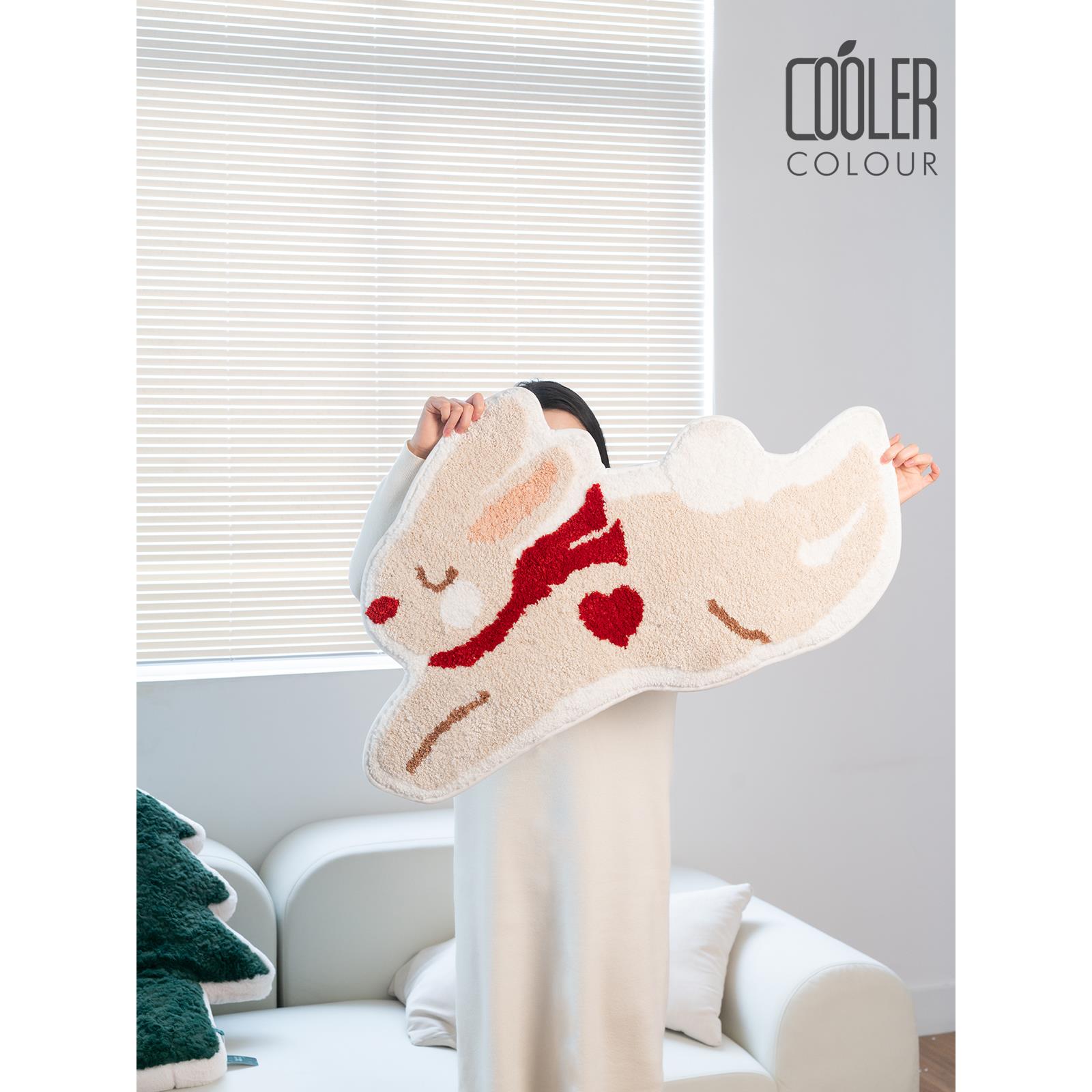 CoolerColour原创兔子簇绒地毯新年卧室床边毯客厅入户地垫可机洗