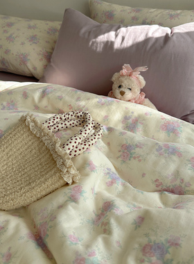 少女心~A类母婴级全棉有氧双层纱四件套温柔复古碎花纯棉床单被套