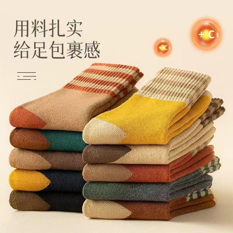 袜子女士2025新款爆款中筒袜加绒加厚保暖复古潮流毛圈袜厚袜子冬