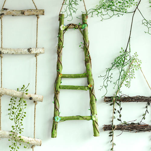 装饰梯子森系创意服装店铺橱窗挂件幼儿园植物角墙面挂饰楼梯吊饰