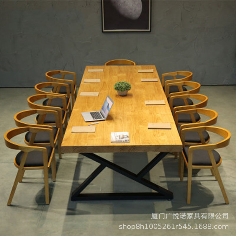 美式实木办公桌 工作室会议桌椅组合 会议室大型培训桌子办公家具