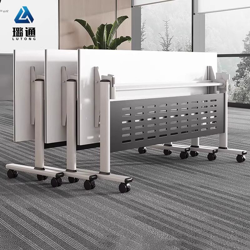折叠会议桌可移动拼接长条桌双人带轮多功能办公桌培训课桌椅组合