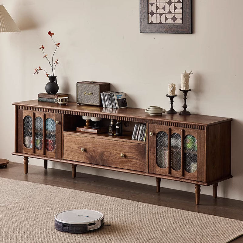 北美黑胡桃木实木电视柜法式复古客厅家用小户型视听柜中古落地柜