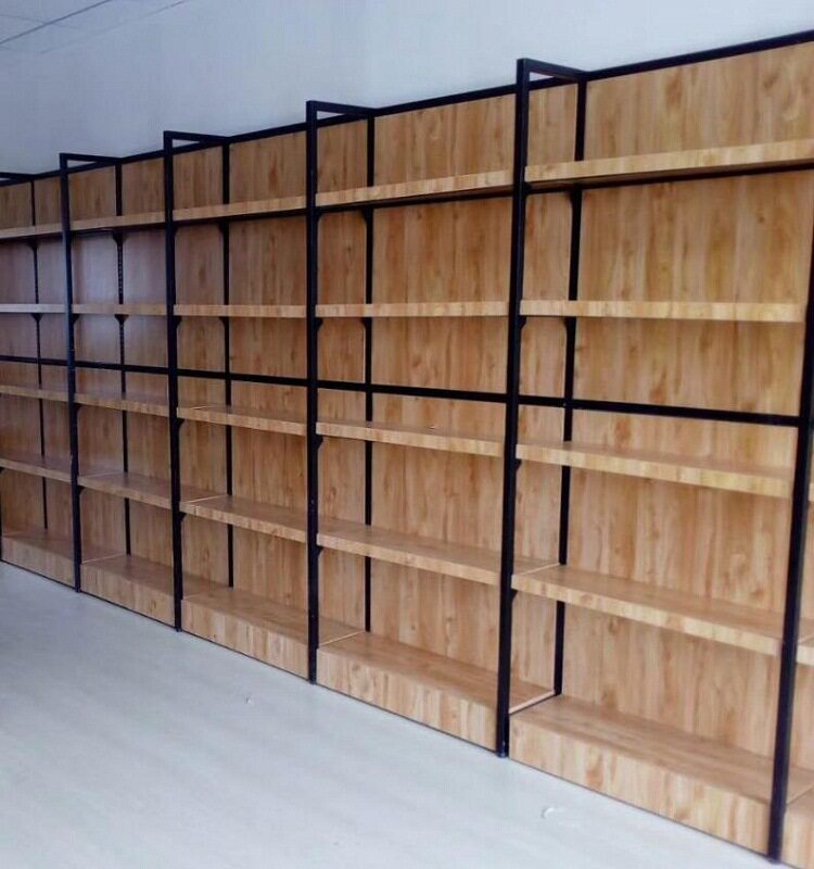 厂家新款钢木超市货架精品黑色钢木超市便利店橱柜式展架商超货架