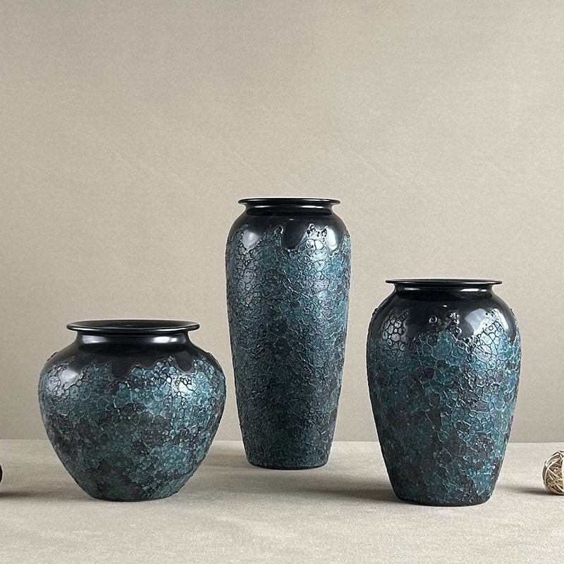 复古泡泡釉台面陶瓷干花花瓶插花器客厅摆件装饰陶瓷花花盆