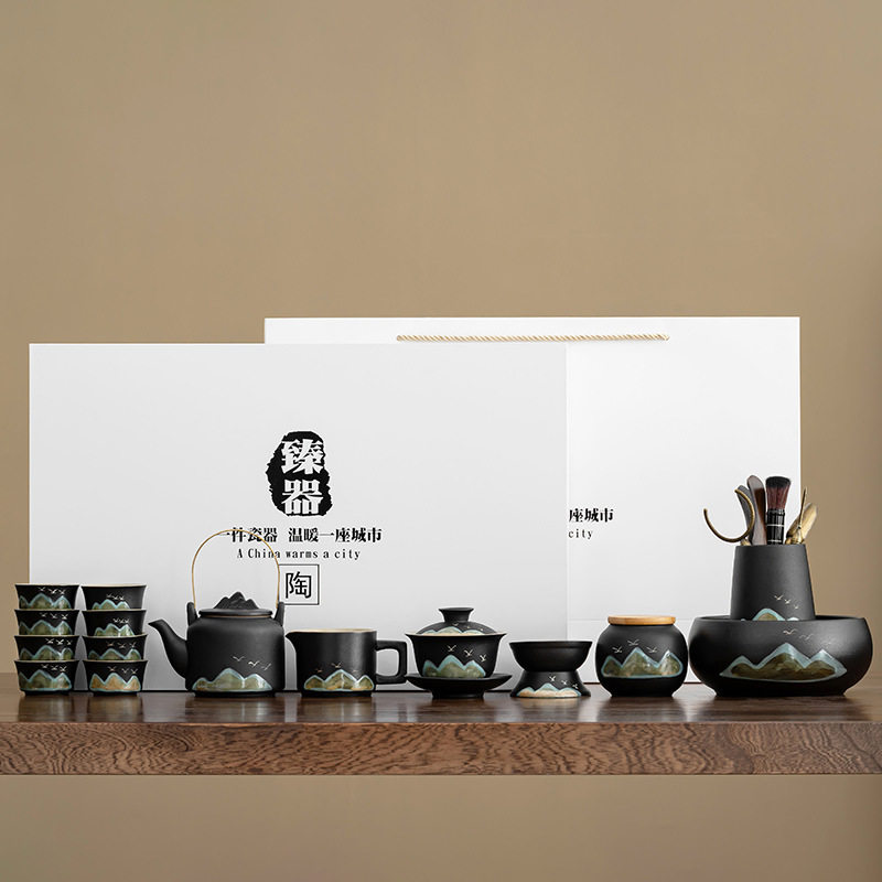 复古粗陶快客杯便携式功夫旅行茶具套装陶瓷户外随身泡茶定制logo