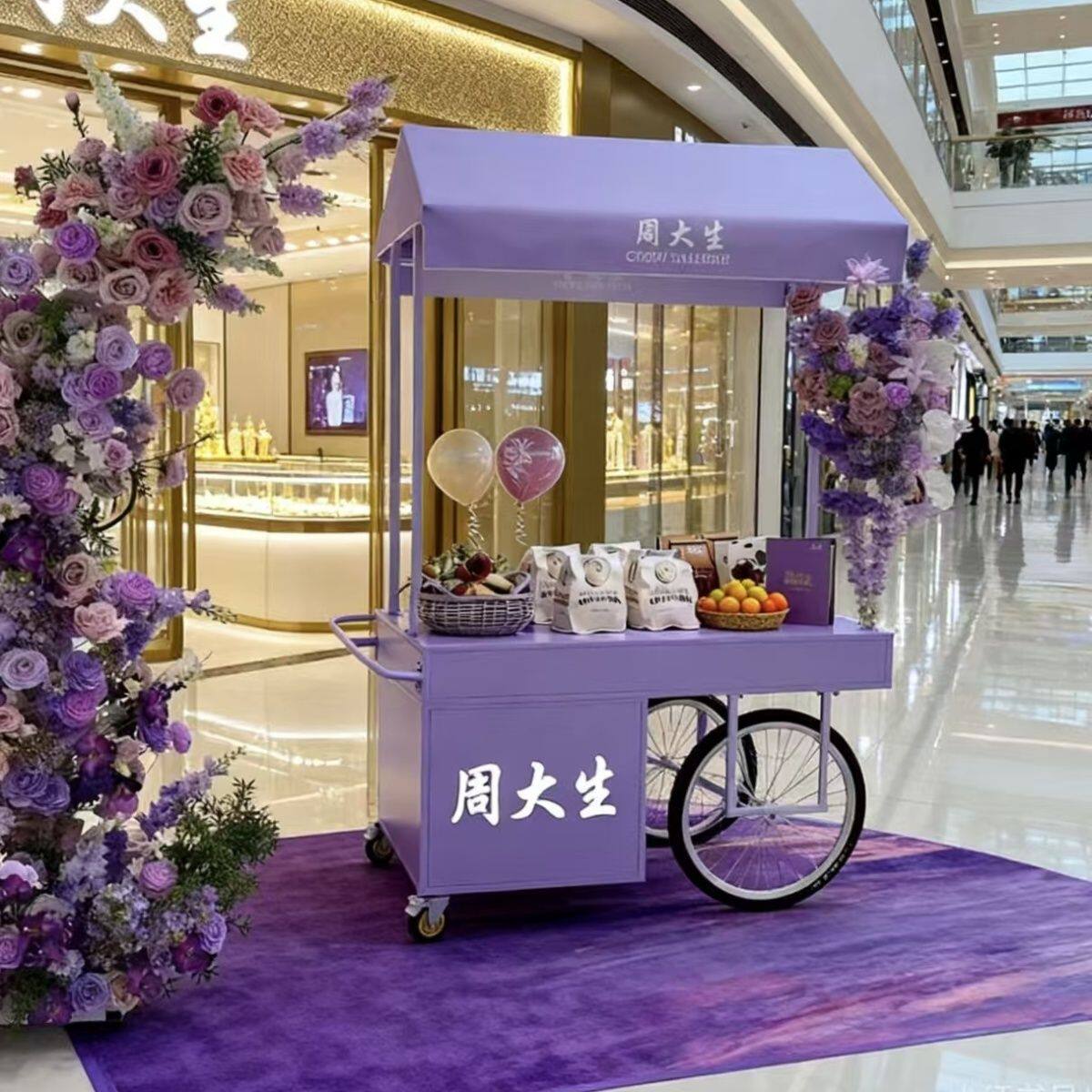 铁艺花车集市商场摆摊手推车促销小吃可移动摊位小推车移动摆摊车