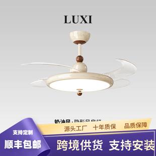 2025新款中古风客厅卧室大风力吊扇灯奶油风餐厅隐形吸顶电风扇灯