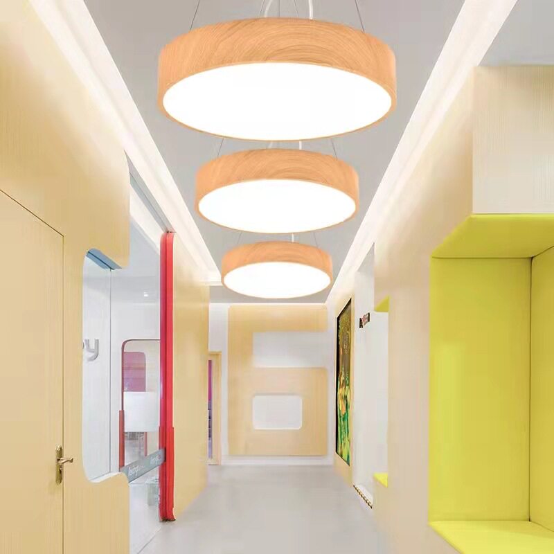 简约现代办公室休闲厕所木纹色吊灯过道走廊灯具幼儿园LED灯饰