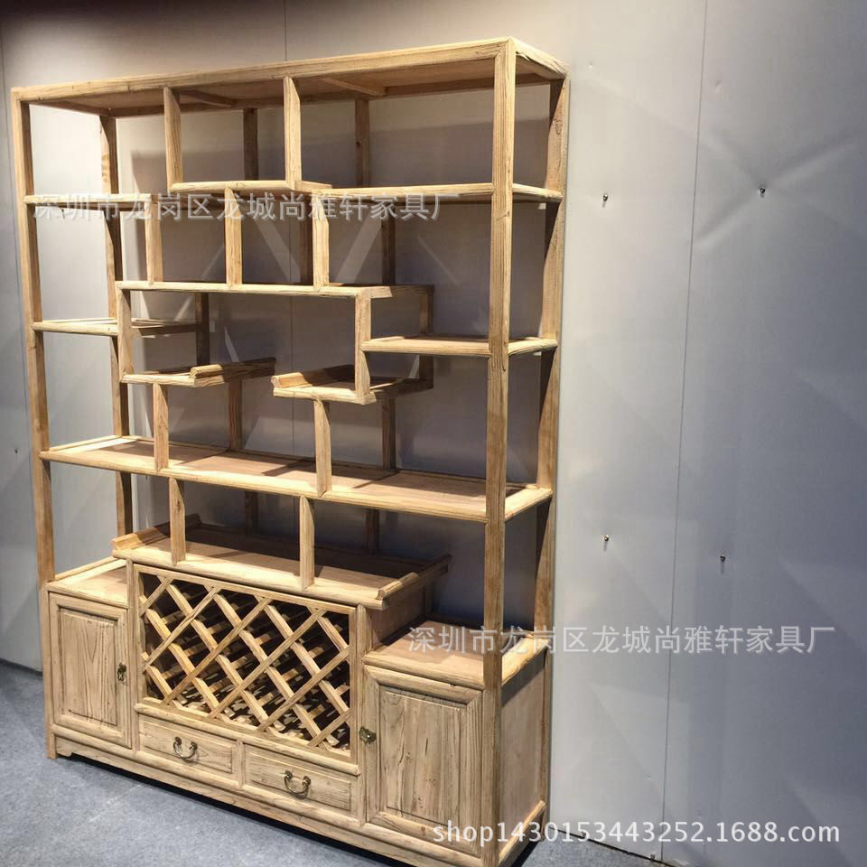榆木中式家具置地式实木酒架家用餐厅酒柜高档红酒展示架厂家批发