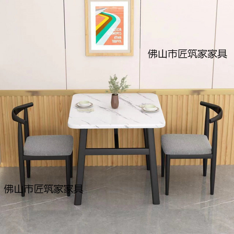 轻奢仿大理石商用餐桌长方形饭桌靠墙出租房酒店面馆餐饮桌椅组合