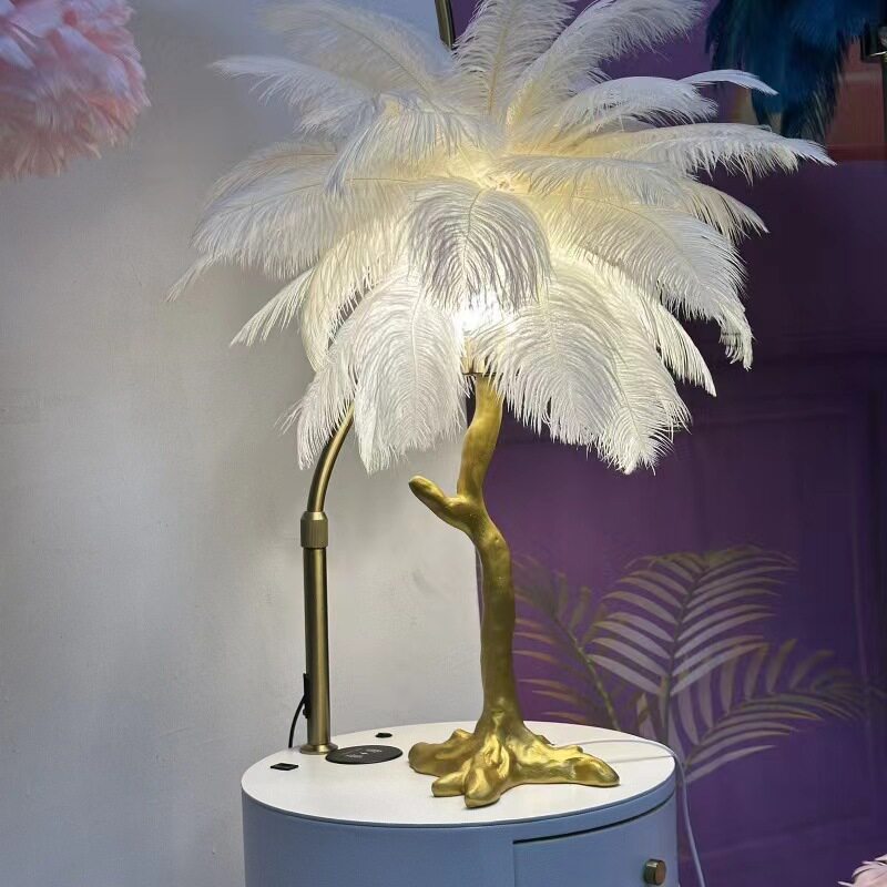羽毛灯落地灯台灯美式轻奢客厅卧室灯ins风设计师后现代个性网红