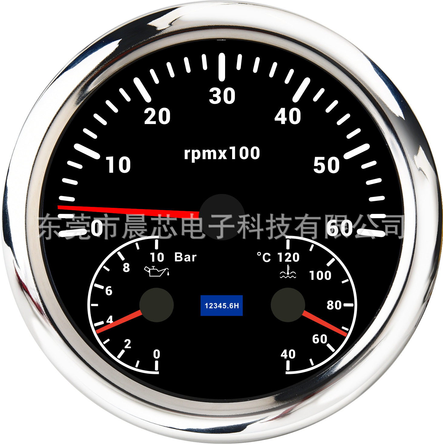 车船转速表转速油压bar水温三合一仪表七彩背光灯多功能仪表110mm