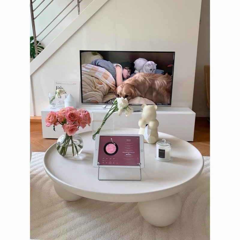 圆形奶油风茶几客厅家用创意2025新款北欧简约现代小户型沙发圆桌