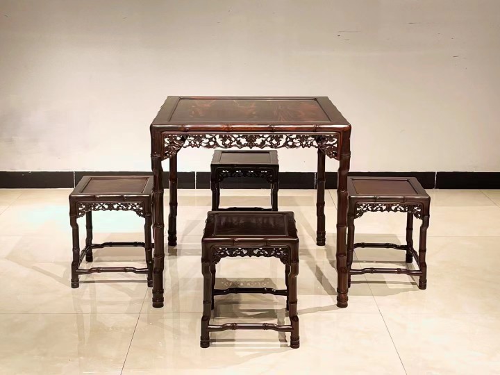 印尼黑酸枝阔叶黄檀竹节方桌八仙桌餐桌仿古典新中式红木家具