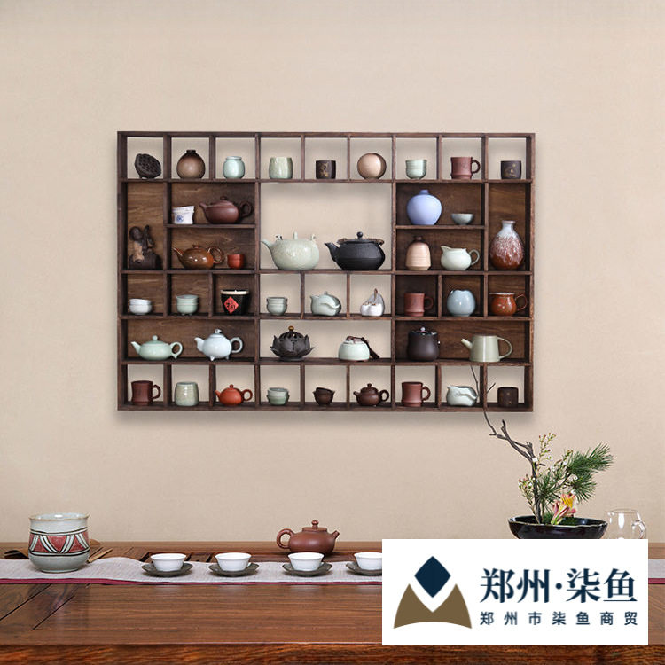 实木挂墙博古架茶杯架子茶具架紫砂壶收纳架摆件展示架多宝阁茶架