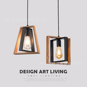 跨境实木餐厅吊灯简约美式 灯饰工业复古铁艺咖啡厅装 饰吊灯灯具