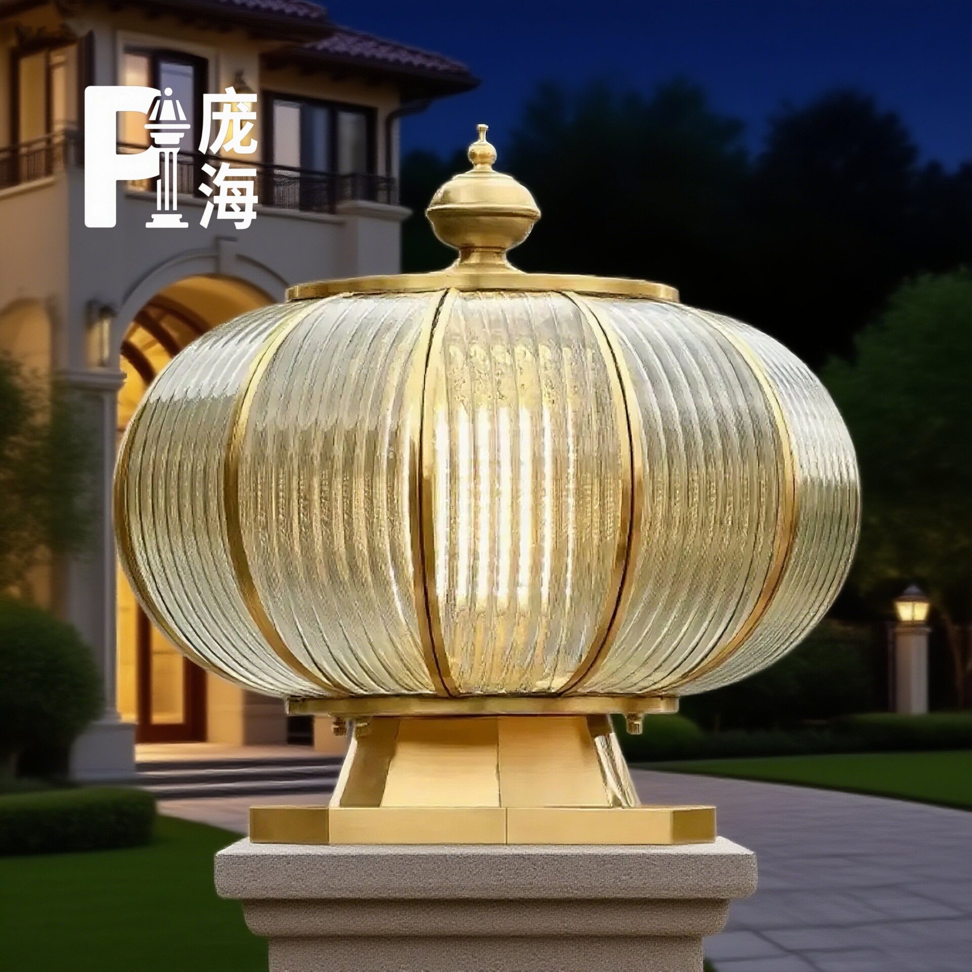 新款太阳能灯全铜围墙庭院柱头灯户外别墅大门防水接电门柱灯