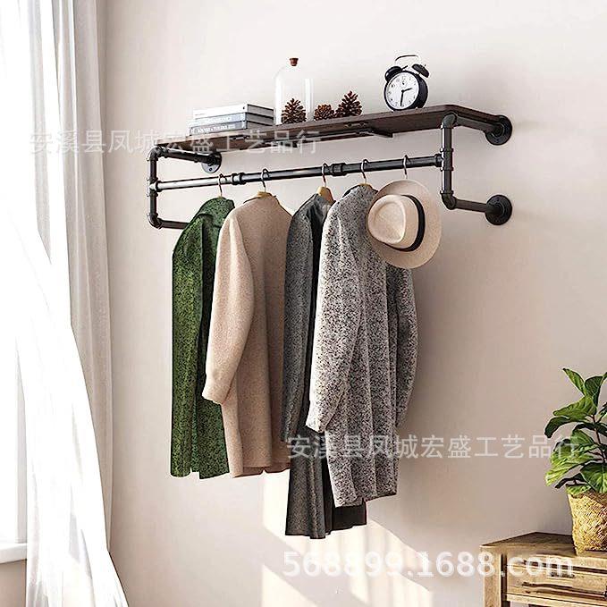 服装店壁挂衣架墙上侧挂铁艺服装展示架单层单杠上墙衣架