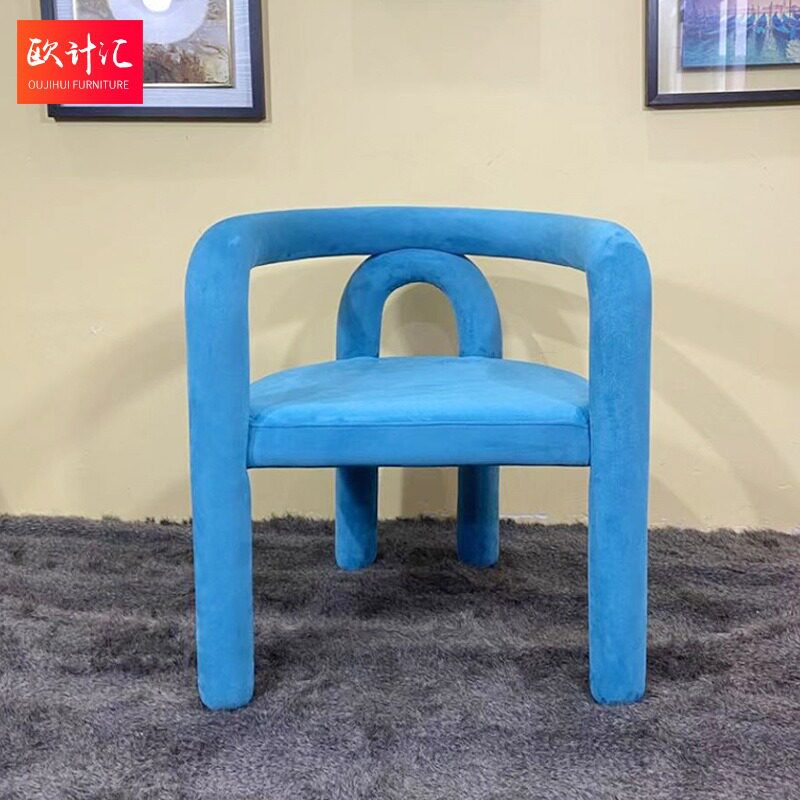 设计师定型棉餐椅北欧单人沙发椅异形客厅家用创意弯管扶手椅子