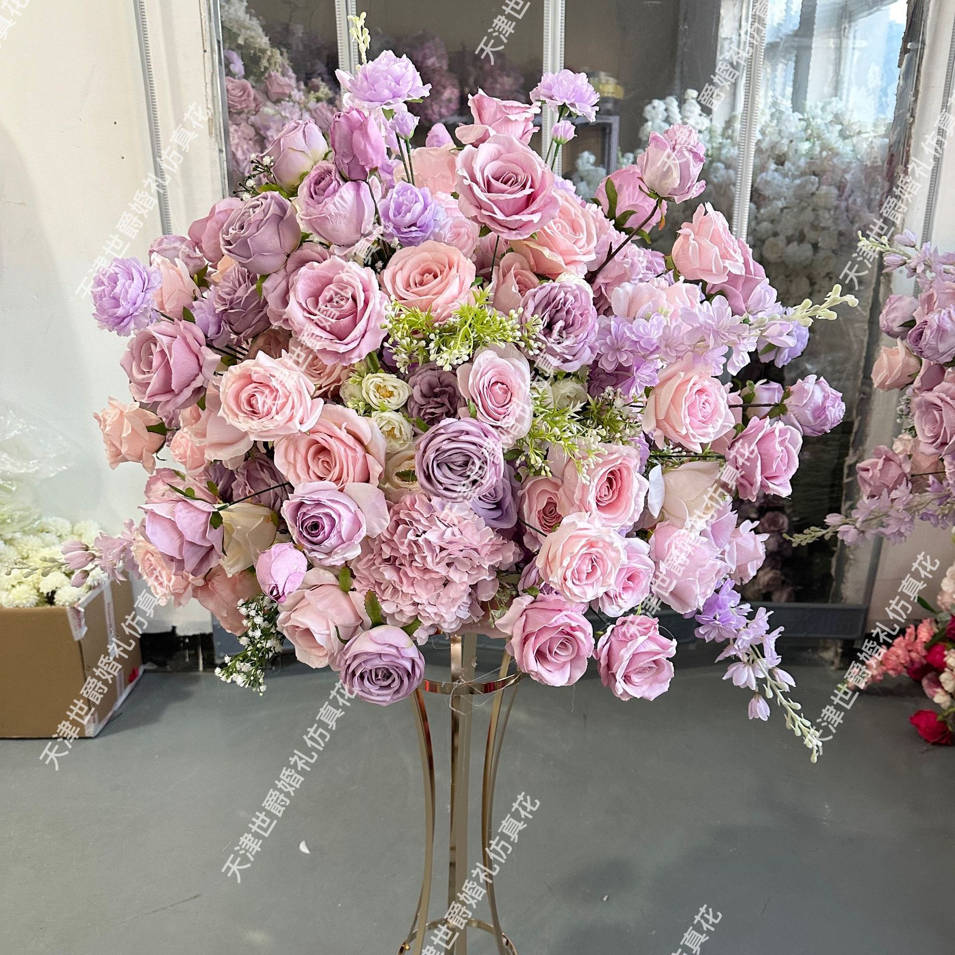 出口货源梦幻婚礼堂仿真花花艺橱窗背景插花装饰路引花紫色65cm球