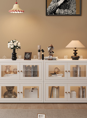 2I法式简约书柜矮柜落地书架置物架组合家用客厅沙发边柜储物收纳