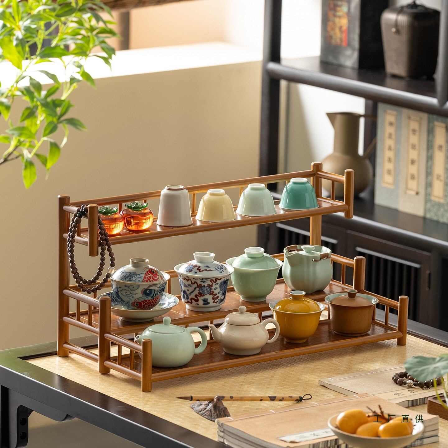 茶杯架子中式小型博古架茶具茶壶收纳架桌面摆件复古置物架展示架