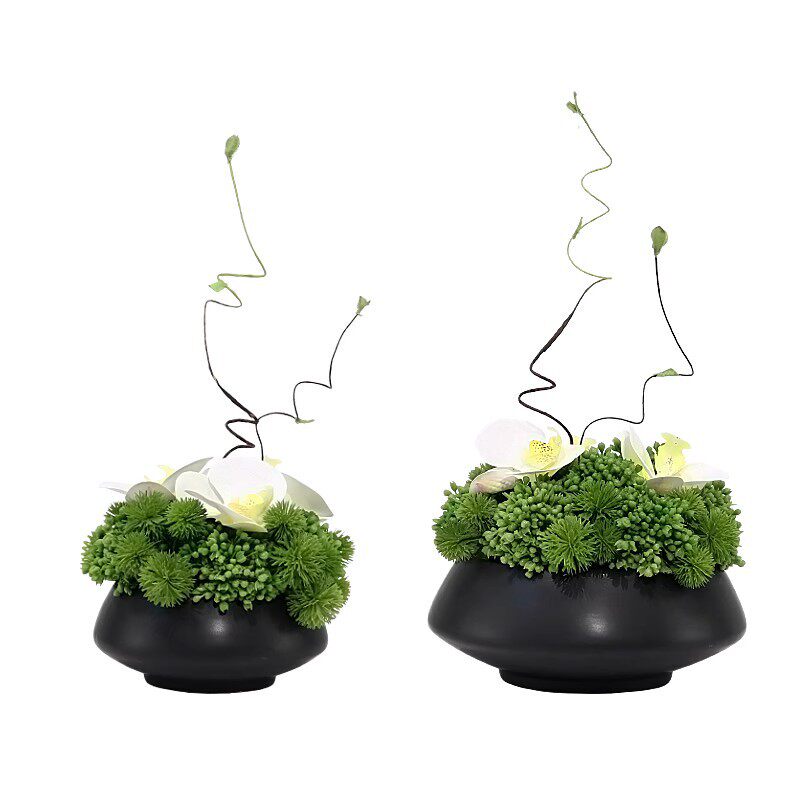 新中式仿真花艺绿植盆景样板房客厅茶几售楼处洽谈桌玄关软装摆件