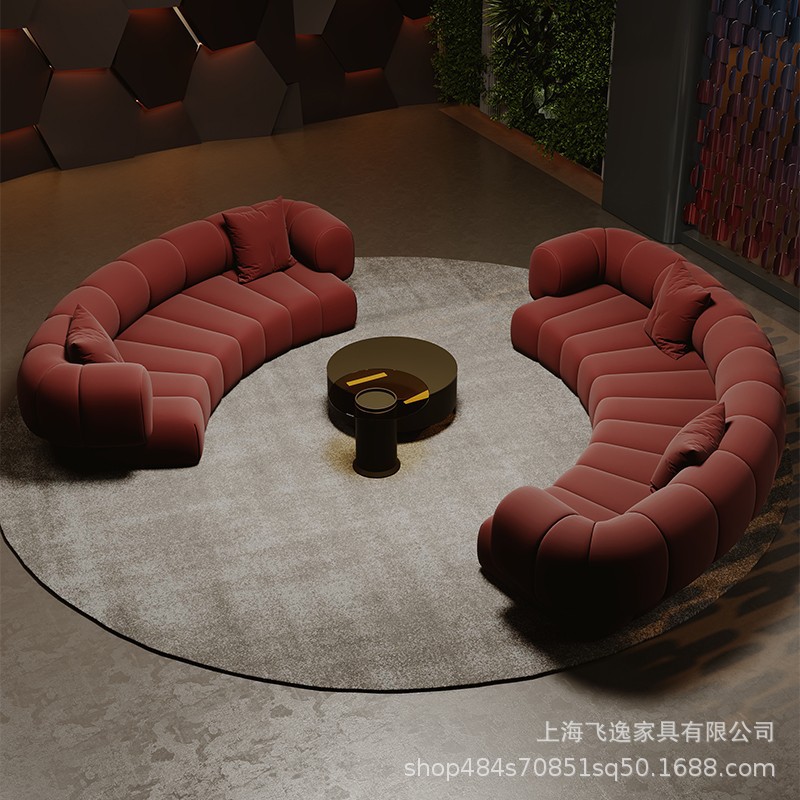 意式磨砂绒弧形接待沙发