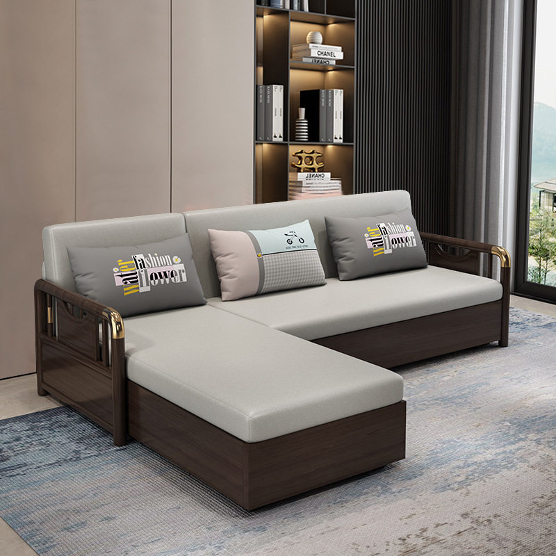 新中式实木沙发床可折叠双人贵妃多功能小户型带储物坐卧两用