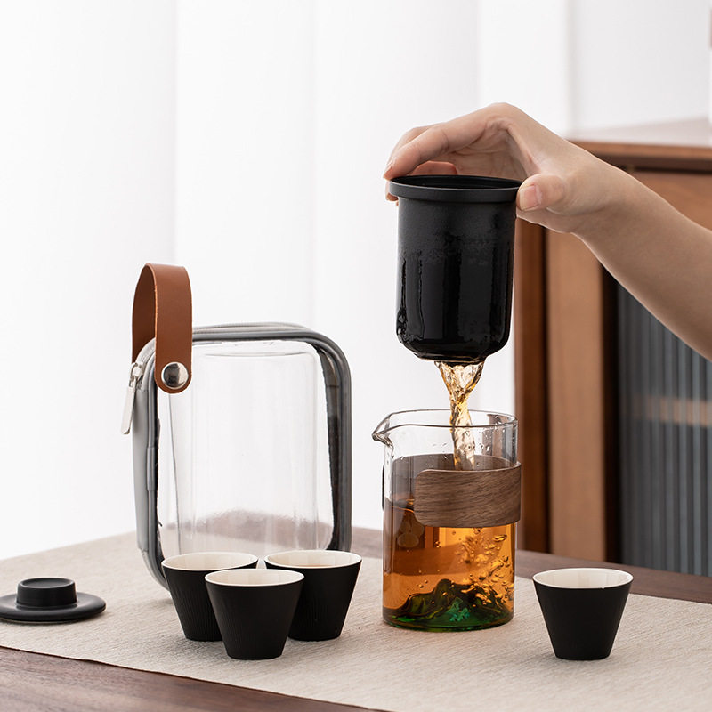 便携式旅行茶具小套装备户外包玻璃功夫泡茶壶茶杯简易露营快客杯