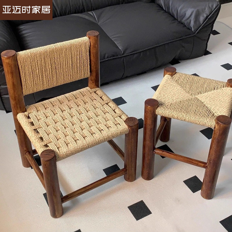 小凳子家用编织矮凳2026新款实木客厅沙发茶几凳复古小椅子换鞋凳