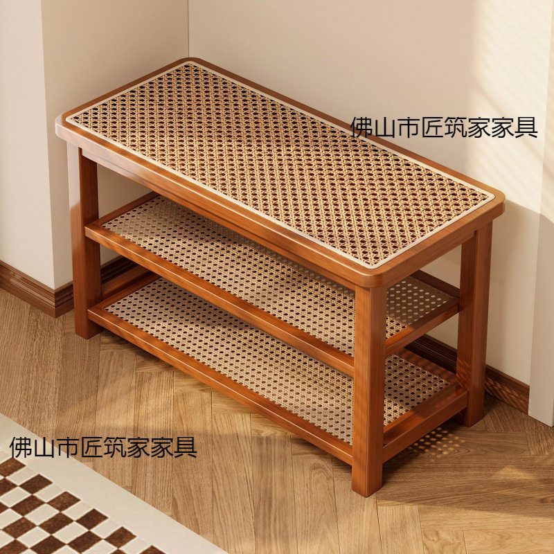藤编换鞋凳门口家用穿鞋凳入户进门可坐鞋柜坐凳一体高级感玄关凳