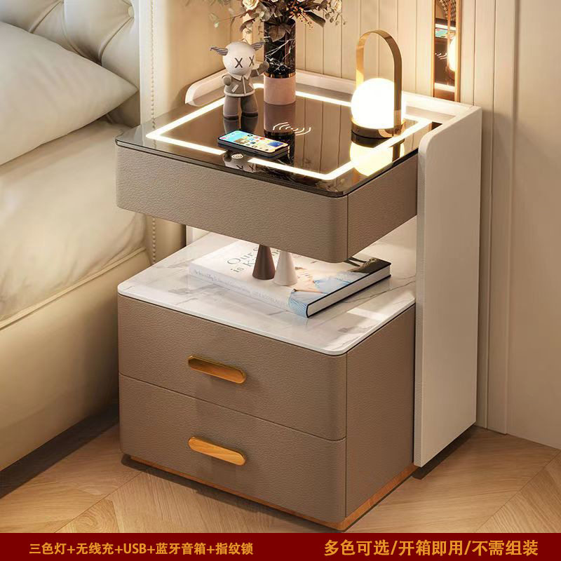 智能实木床头柜无线充带灯收纳