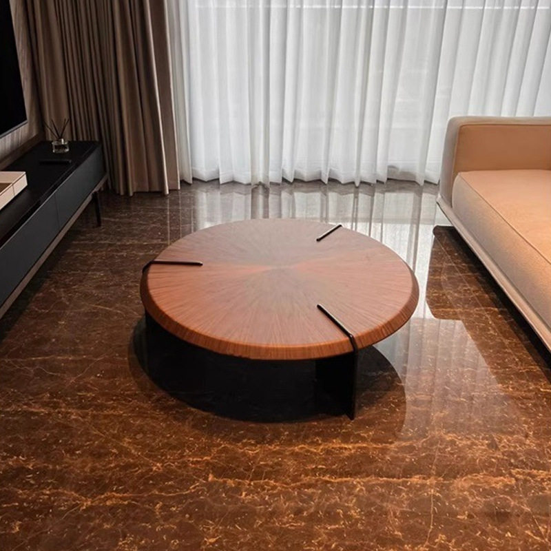 中古风胡桃木饰面轻奢设计师茶几