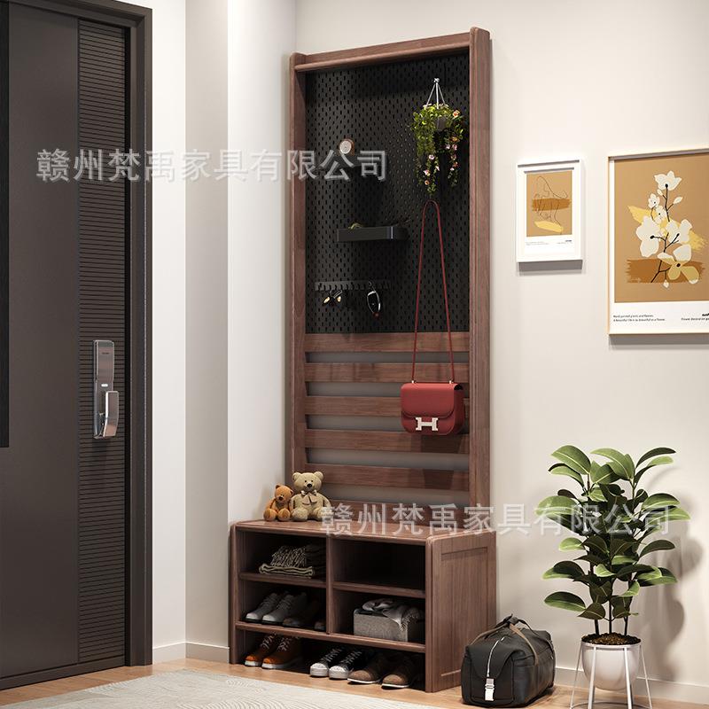 中古风实木鞋柜一体挂衣架衣帽架进门靠墙多功能洞洞板置物门厅柜