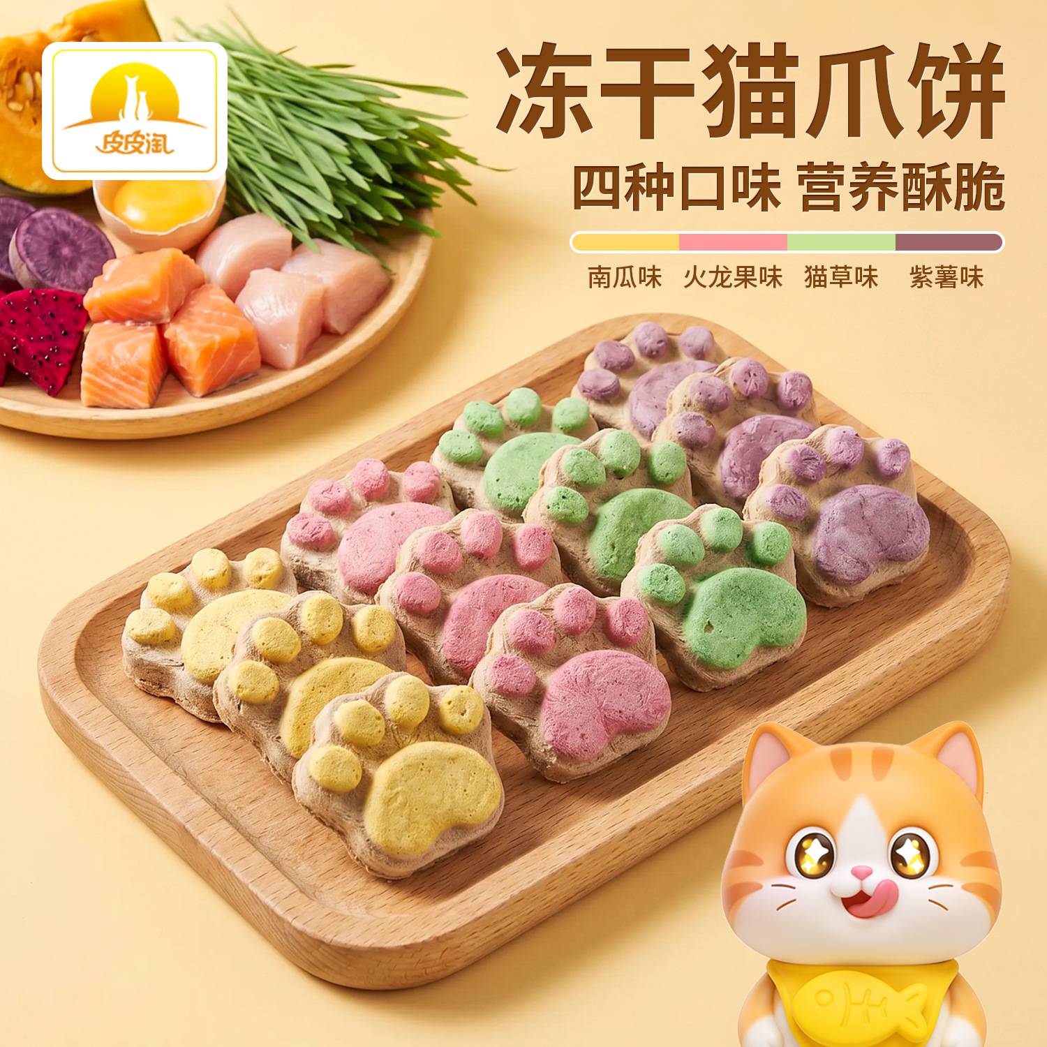 猫咪冻干现货皮皮淘宠物猫零食猫爪饼零食冻干猫猫脚印形饼干图片