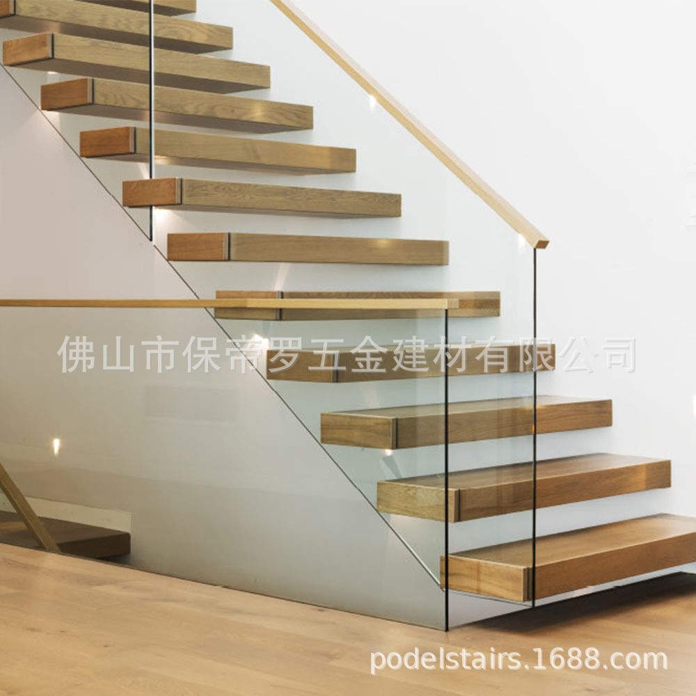 室内旋转钢木楼梯玻璃护栏扶手家用双梁栏杆玻璃