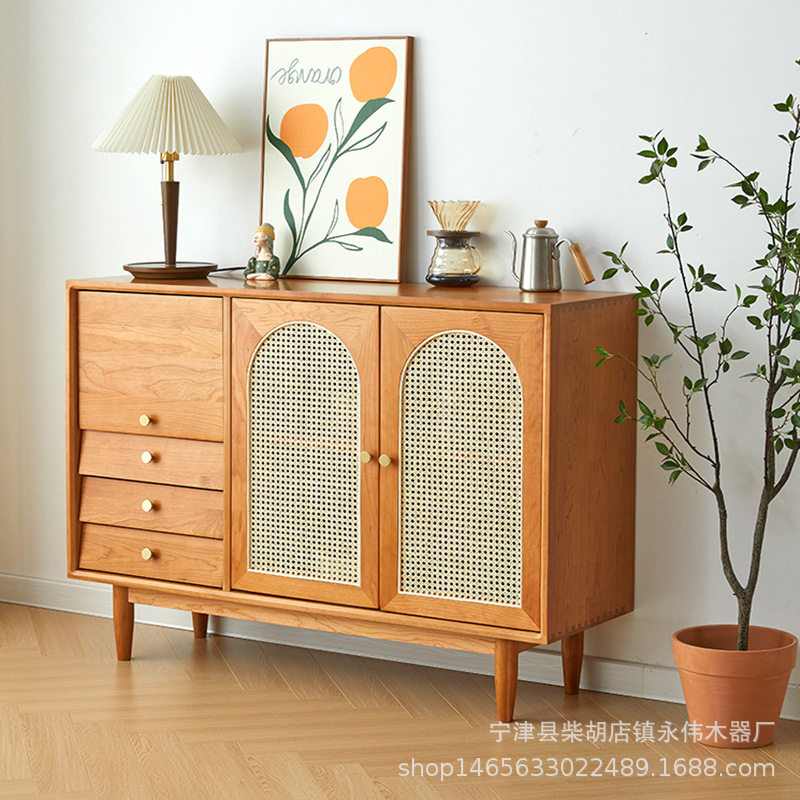 特价处理樱桃木餐边柜藤编柜北欧客厅玄关储物柜现代简约实木边柜