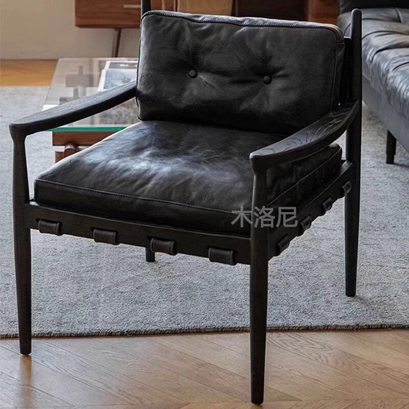北欧单人沙发椅休闲阅读椅子设计师中古咖啡椅酒店民宿看书椅