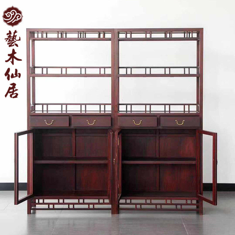 赞比亚血檀书架红木书柜中式家具仿古实木置物架书橱陈列架