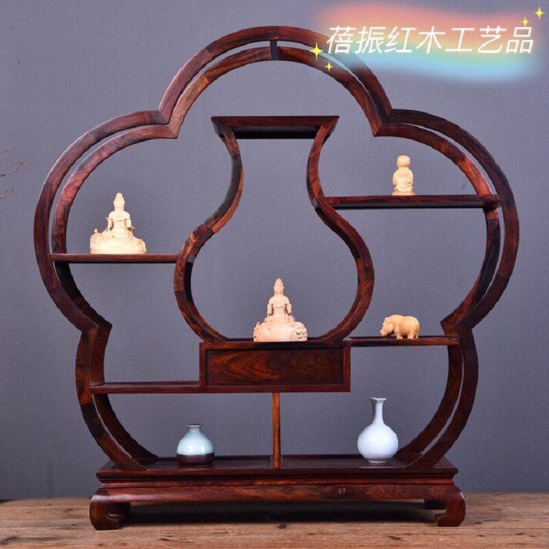 老挝大红酸枝博古架梅花博古架紫砂壶架红木酸枝工艺品家居摆件